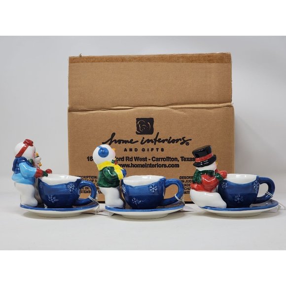 New Home Interiors Set Of 3 Snowmen Tea Light Candle Holders In‎ Original Box - Picture 7 of 11